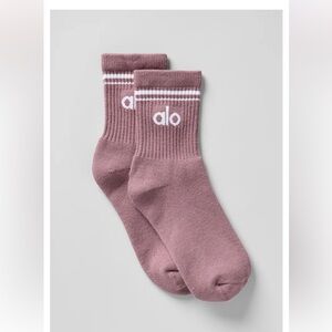 ALO Yoga Half Crew Socks in Smoky Quartz with White Logo